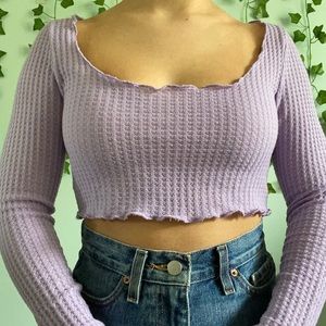 Waffle Knit Lavender Long Sleeve Crop top